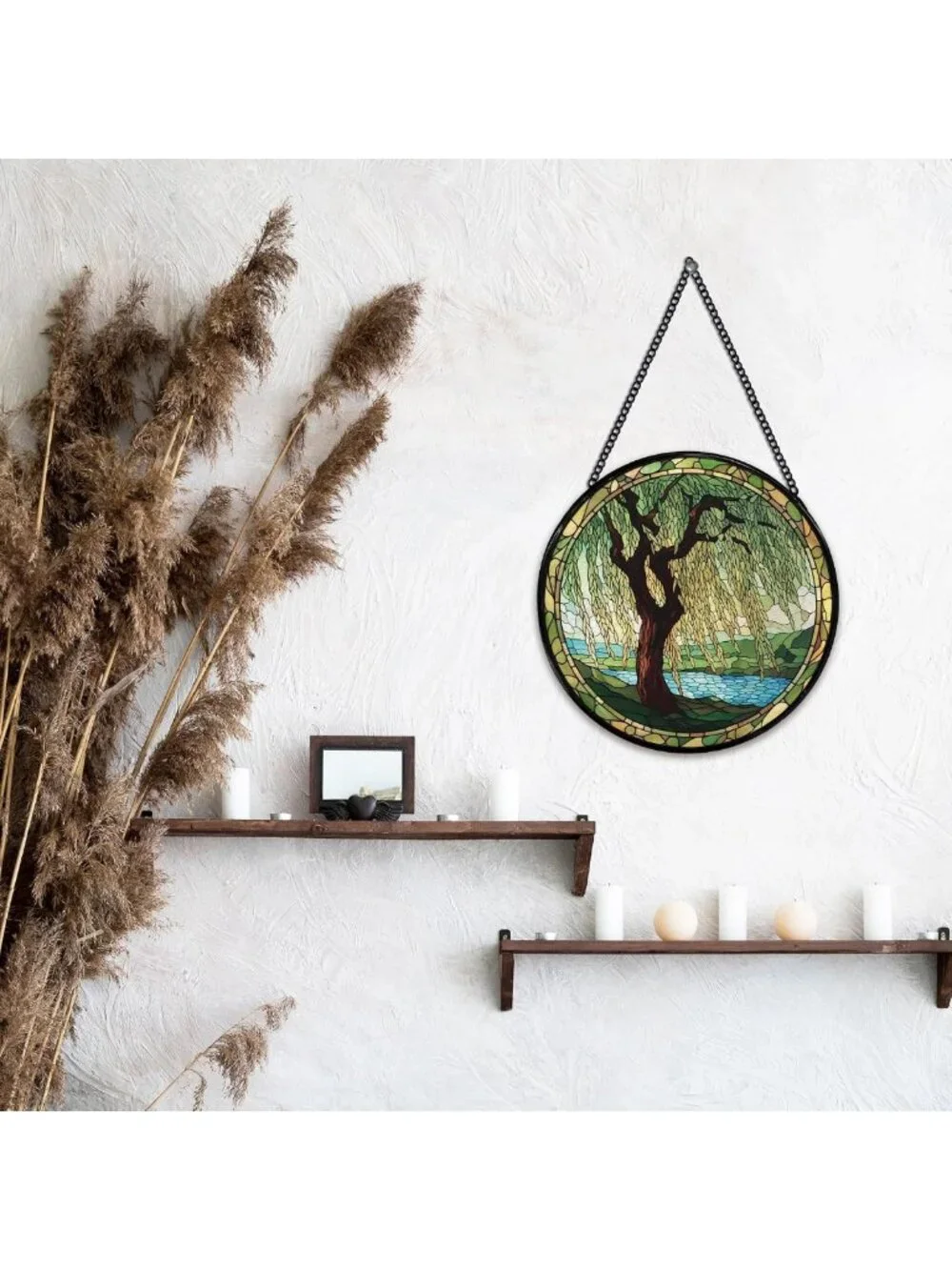 Stained Glass Suncatcher - Weeping Willow Window Art, Nature Decor, 7.9